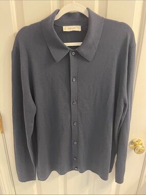 Everlane Dark Navy Collared Merino Wool Button-Front Top